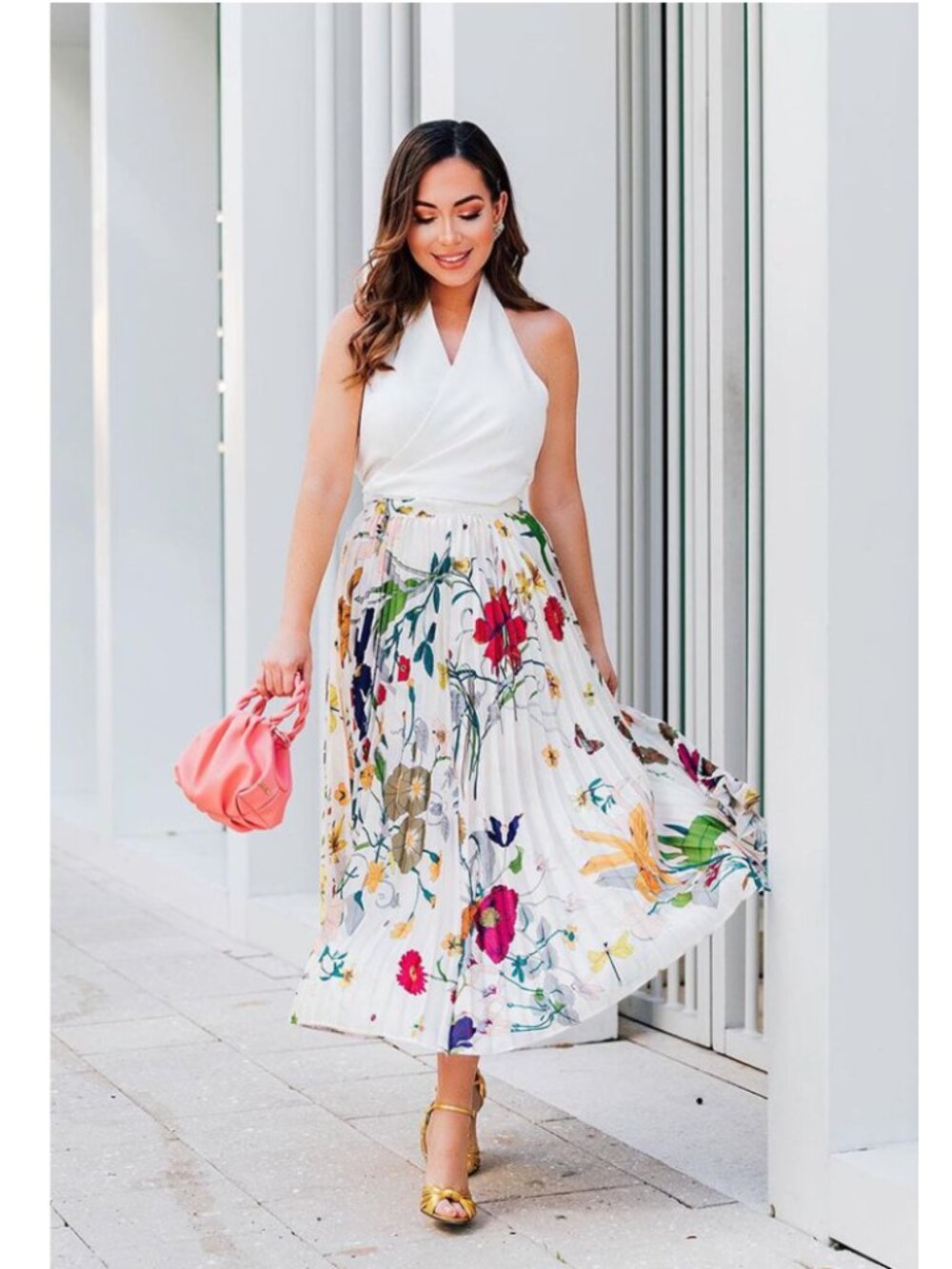 Chicwish Floral Print Pleated midi skirt_M size